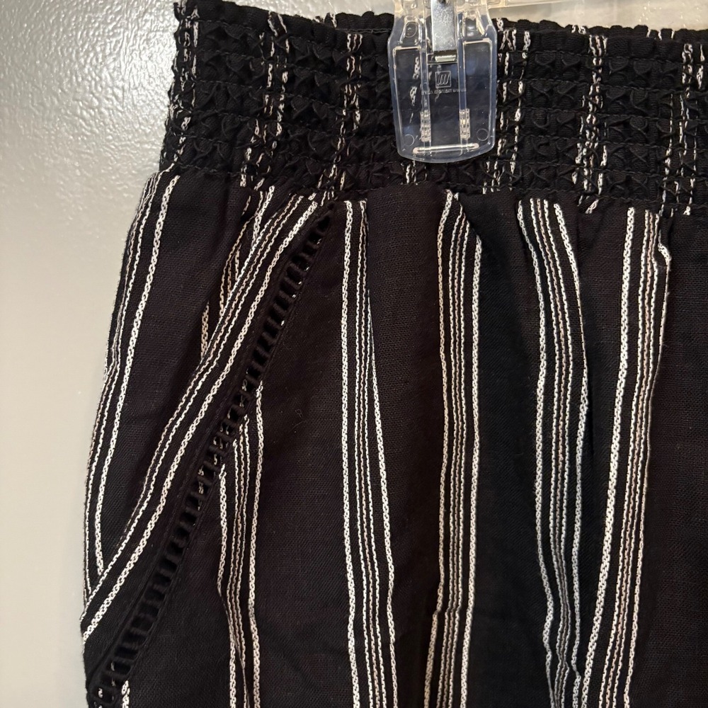 Napa Valley Black White Striped Linen Shorts w/ Elastic Waistband (Women‎ 3XL) - Picture 3 of 6